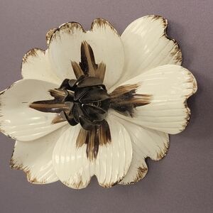 Vintage White and Brown Enamel Large Flower Brooch